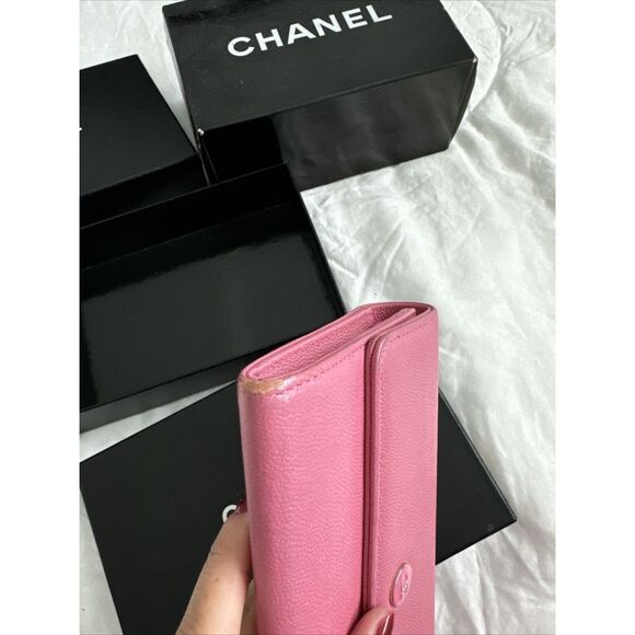 CHANEL Pink Caviar Leather Flap Wallet W/box - Picture 4 of 16